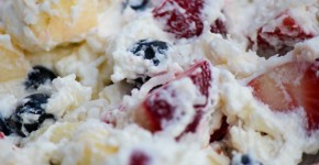 red white and blue fruit salad coconut milk whipped cream