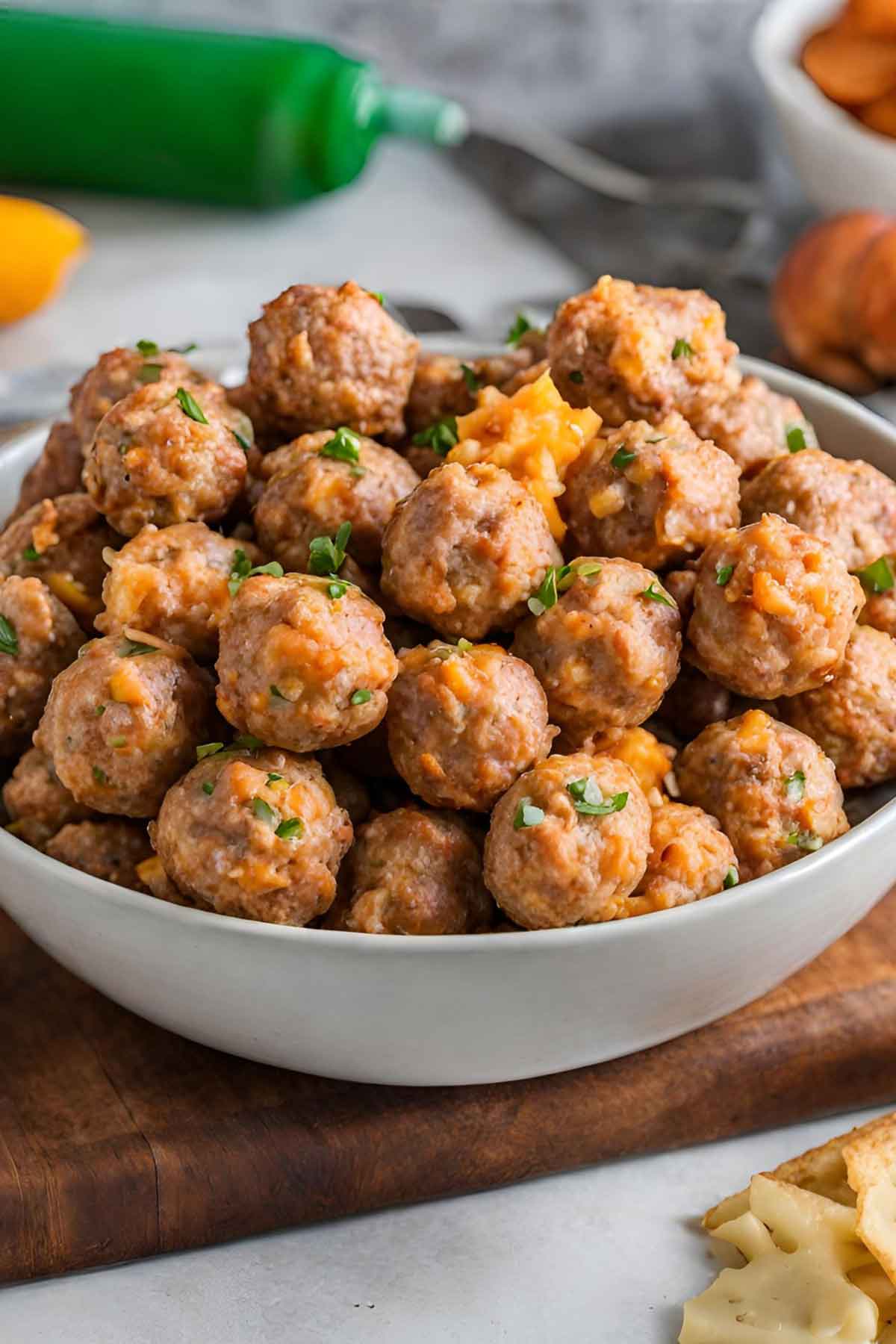 Close up of Sausage Balls with Cheese Appetizer