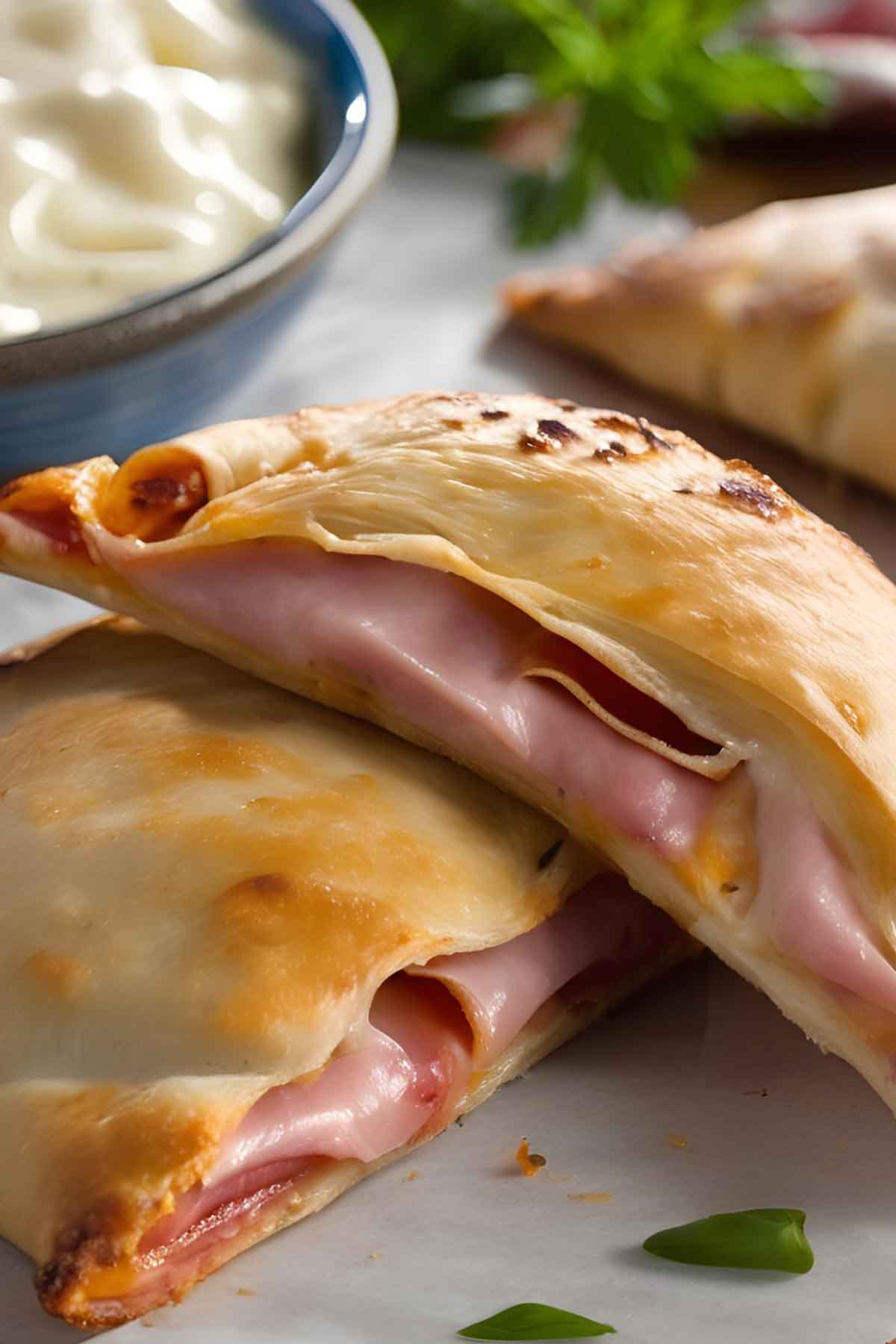 Easy Ham and Cheese Calzones Close Up