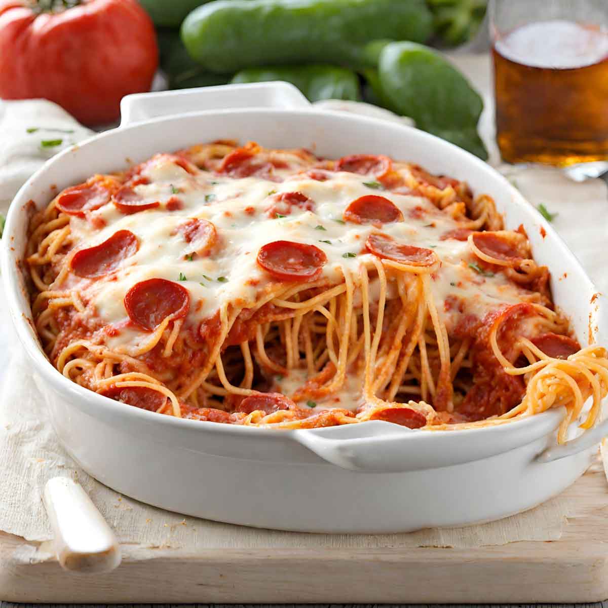 Pepperoni Pizza Spaghetti Casserole Featured Image