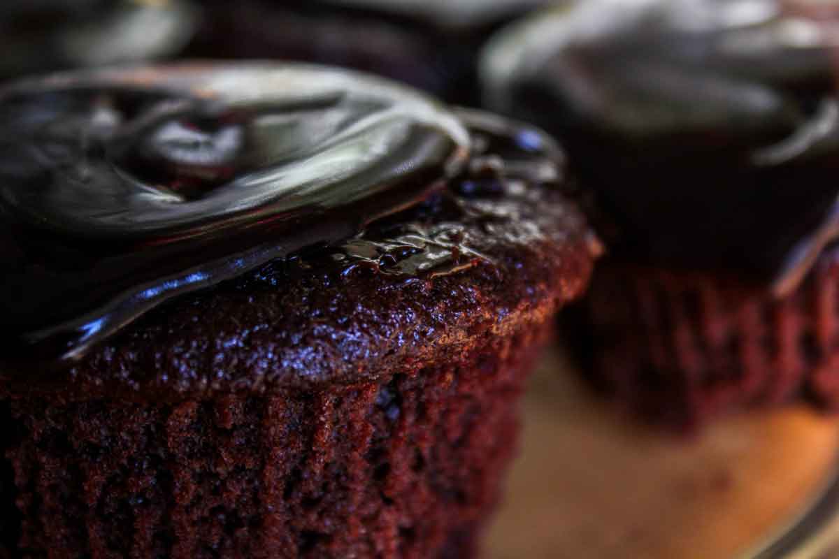 Triple Chocolate Cupcakes with a Chocolate Ganache Dripped on Top