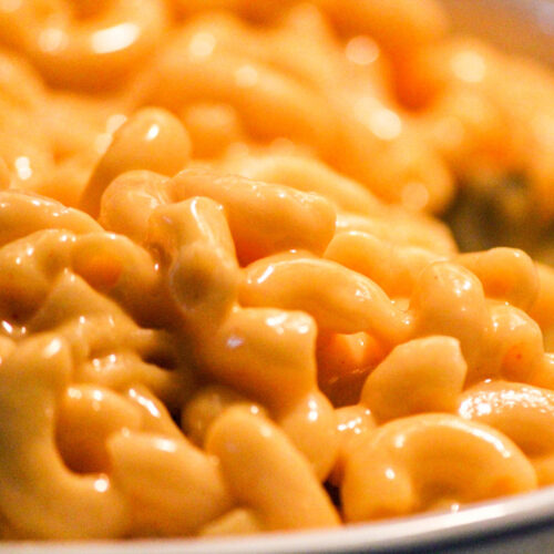 Old School Velveeta Mac and Cheese Extremely close up