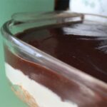 Chocolate Peanut Butter Pie in a glass baking dish.