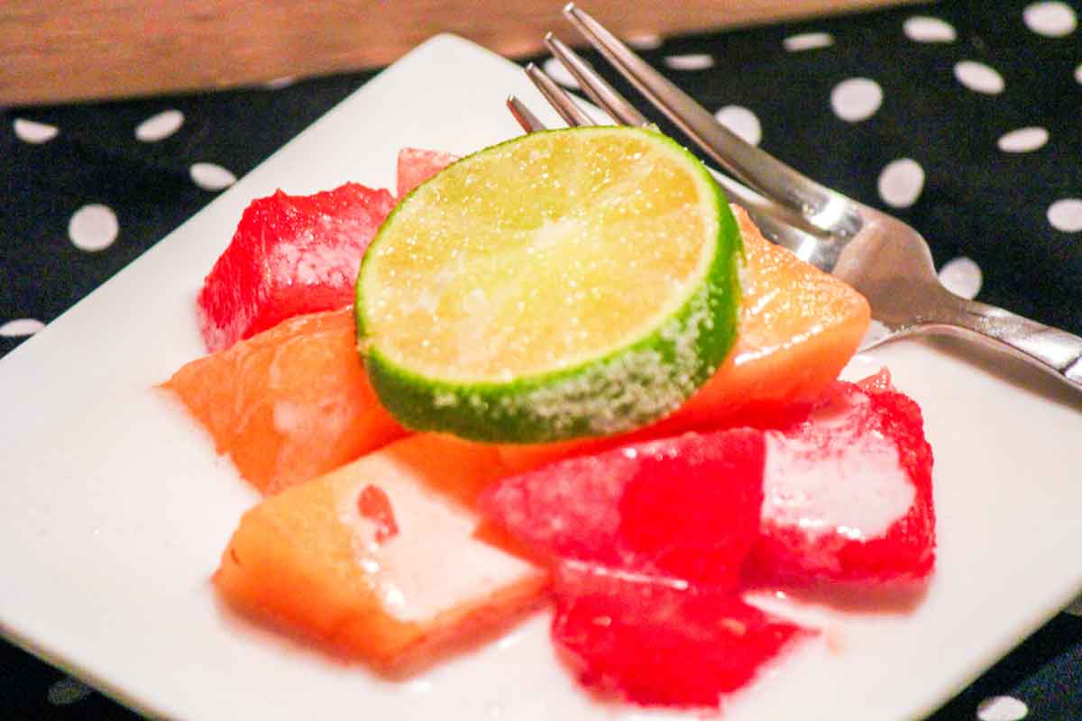 Watermelon Mango Salad with Coconut Lime Cream Dressing Zoomed Out