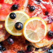 Blueberry Lemon Ricotta Pancakes with Blackberry Vanilla Syrup