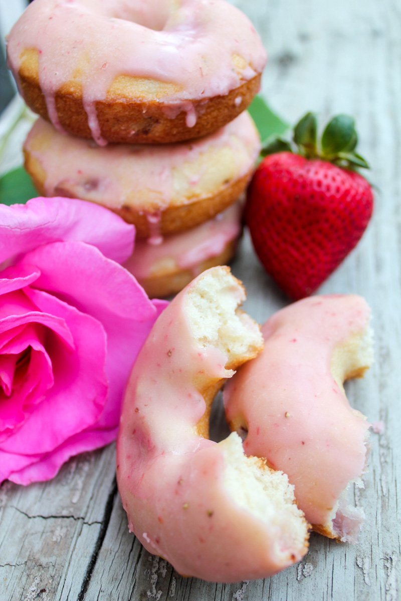 Baked Strawberry Rose Cream Donuts with Strawberry Icing