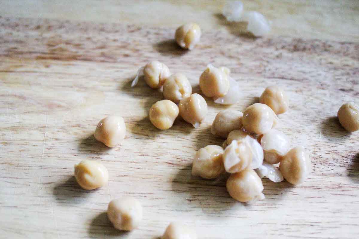 Washed off chickpeas with shells