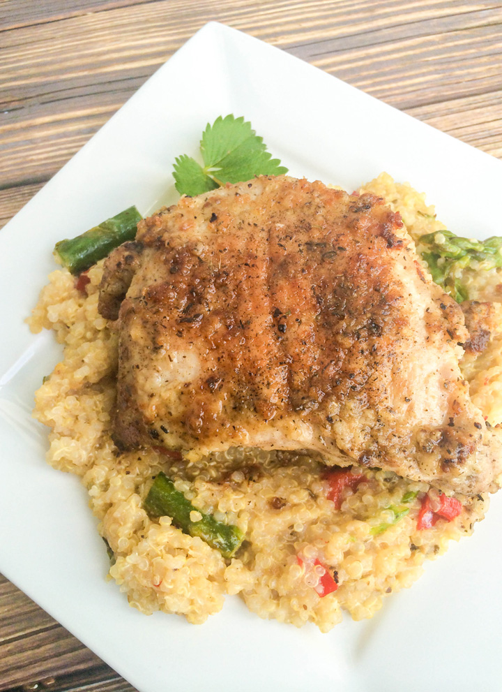 Lemon Thyme Pork Chops with Quinoa Asparagus Red Peppers