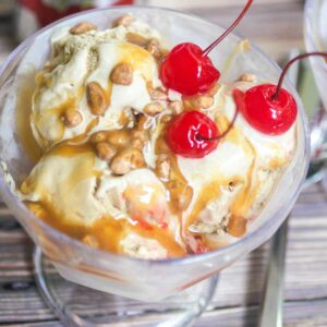 Dr Pepper Cherry Ice Cream with Dr Pepper Cherry Caramel Sauce Featured Image for Post