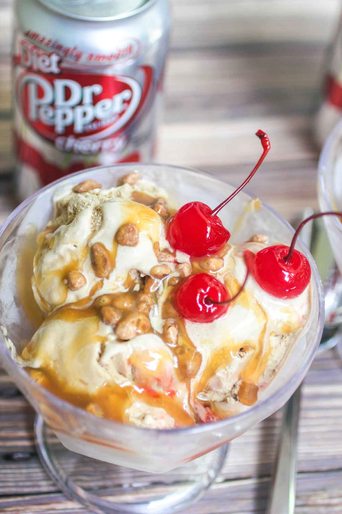 Dr Pepper Cherry Ice Cream with Dr Pepper Cherry Caramel Sauce Hero Image for Post