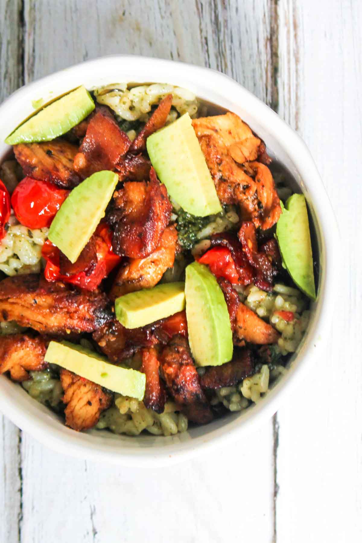 Chicken Avocado BLT Rice Bowl w/Pesto Ranch Dressing