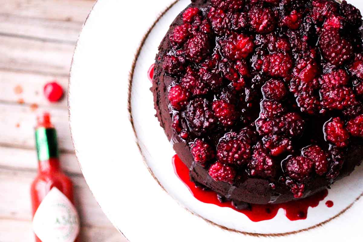 Spicy Dark Chocolate Cake with Blackberry Syrup