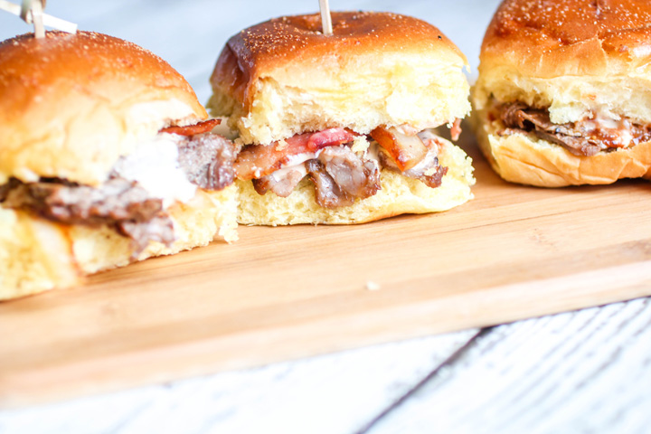 GooGrilled Bacon and Onion Ribeye Steak Sliders with Beer Cheese