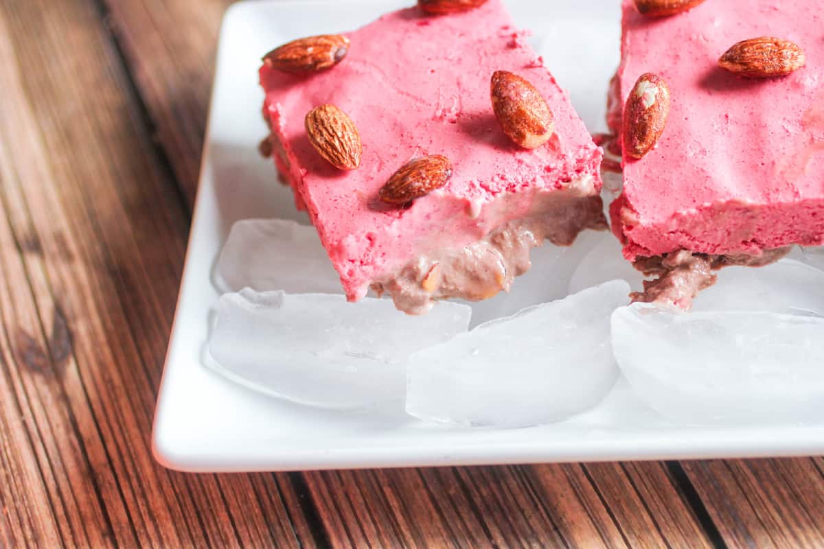Raspberry Toasted Almond Fudge Dessert Bars