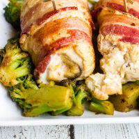 Smoked Bacon Wrapped Swiss Stuffed Chicken Breasts