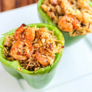 Shrimp Scampi and Rice Stuffed Roasted Peppers FEATURED IMAGE