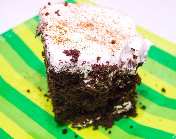 Chocolate Eggnog Poke Cake