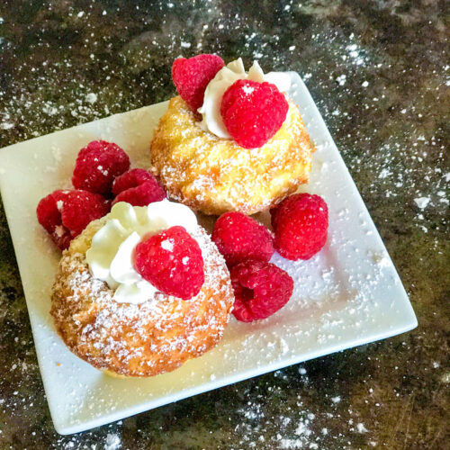 Old Fashioned Hot Milk Cake with Raspberries and Whipped Cream