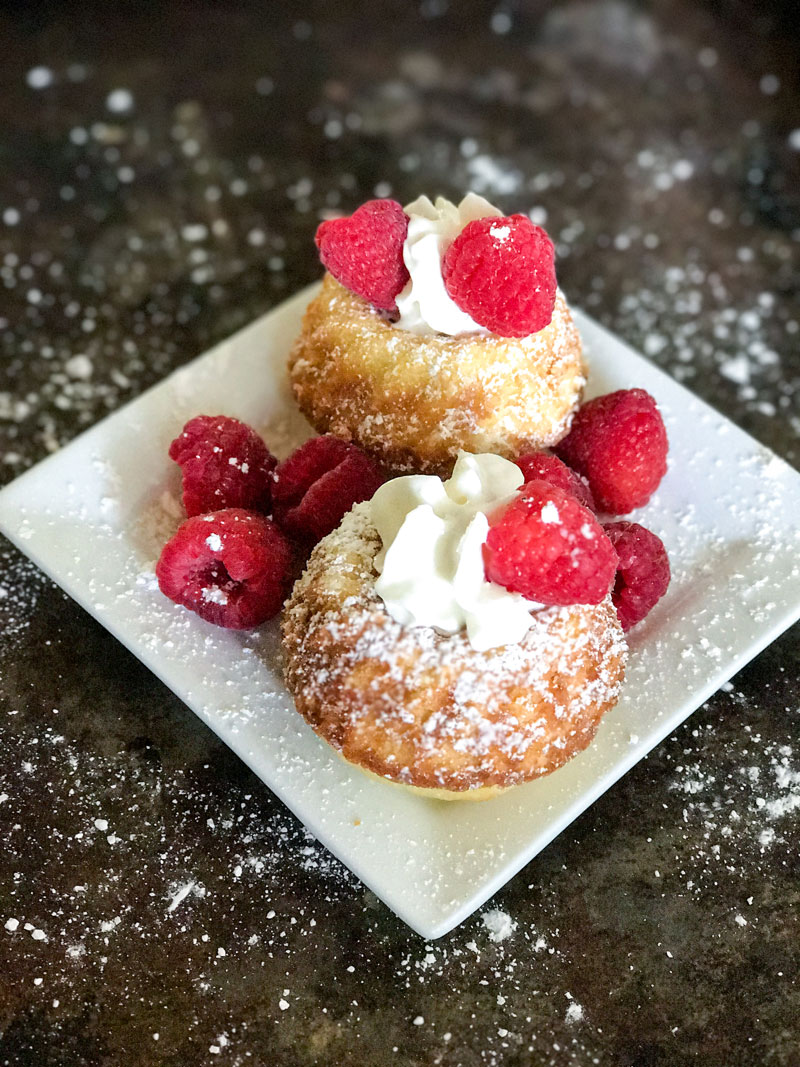 Old Fashioned Hot Milk Cake with Raspberries and Whipped Cream