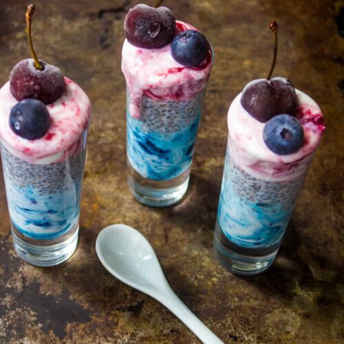 Blueberry Cherry Chia Pudding Parfaits