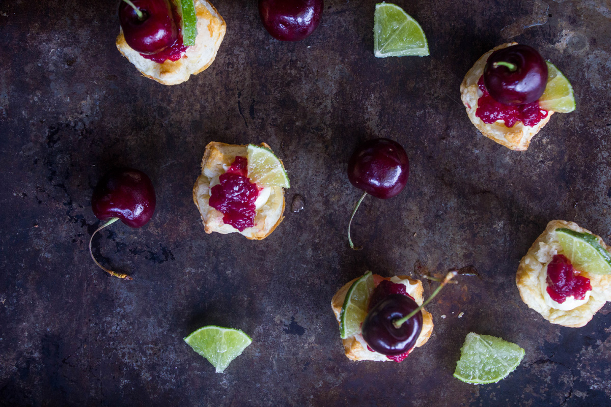 Cherry Lime Puff Pastry Tarts Horizontal Several on a Table