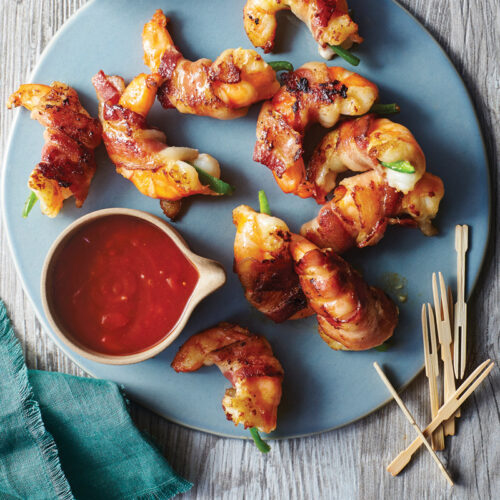 Bacon-Wrapped Jalapeno Shrimp with Cherry Cola BBQ Sauce