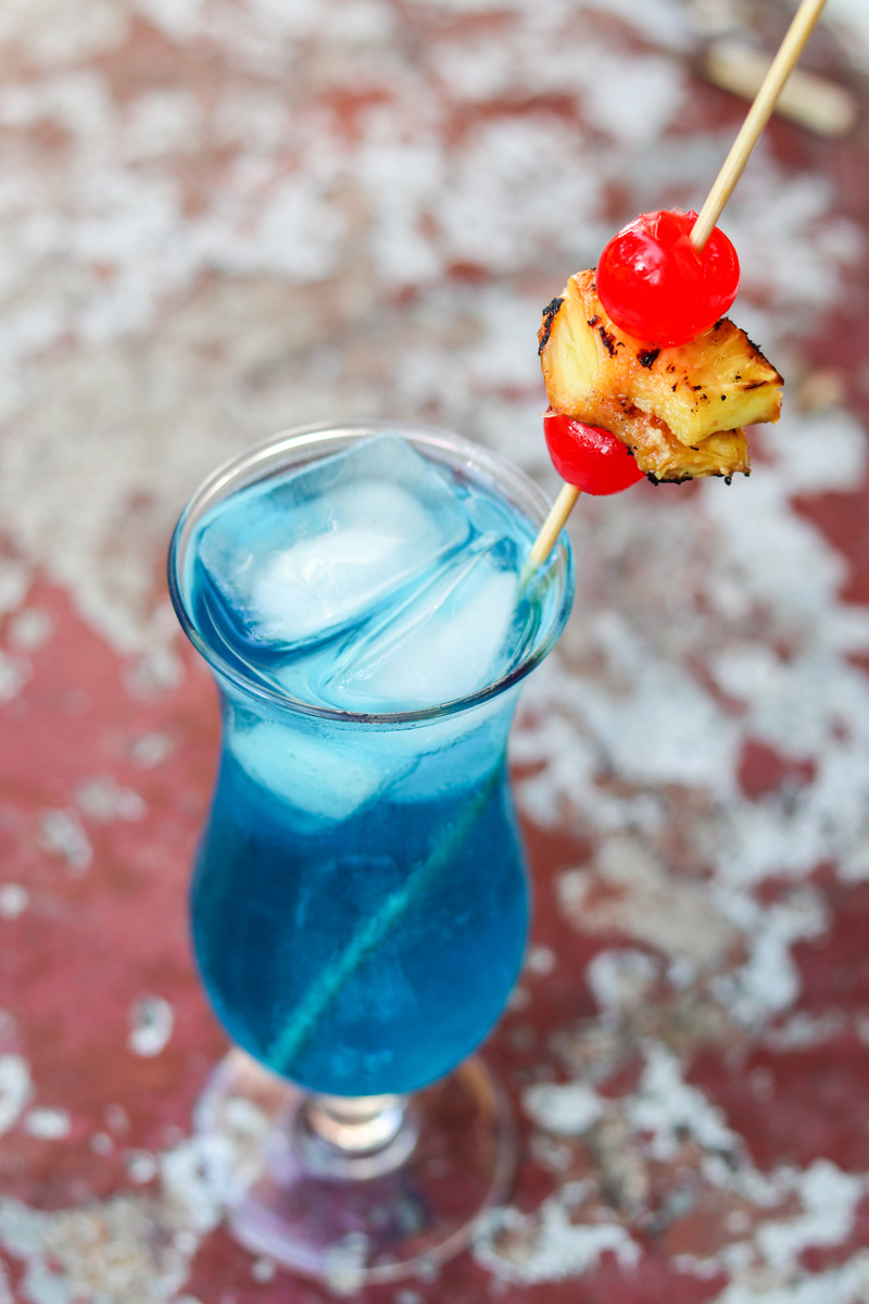 Glass of Grilled Spiced Blue Hawaiian Cocktail
