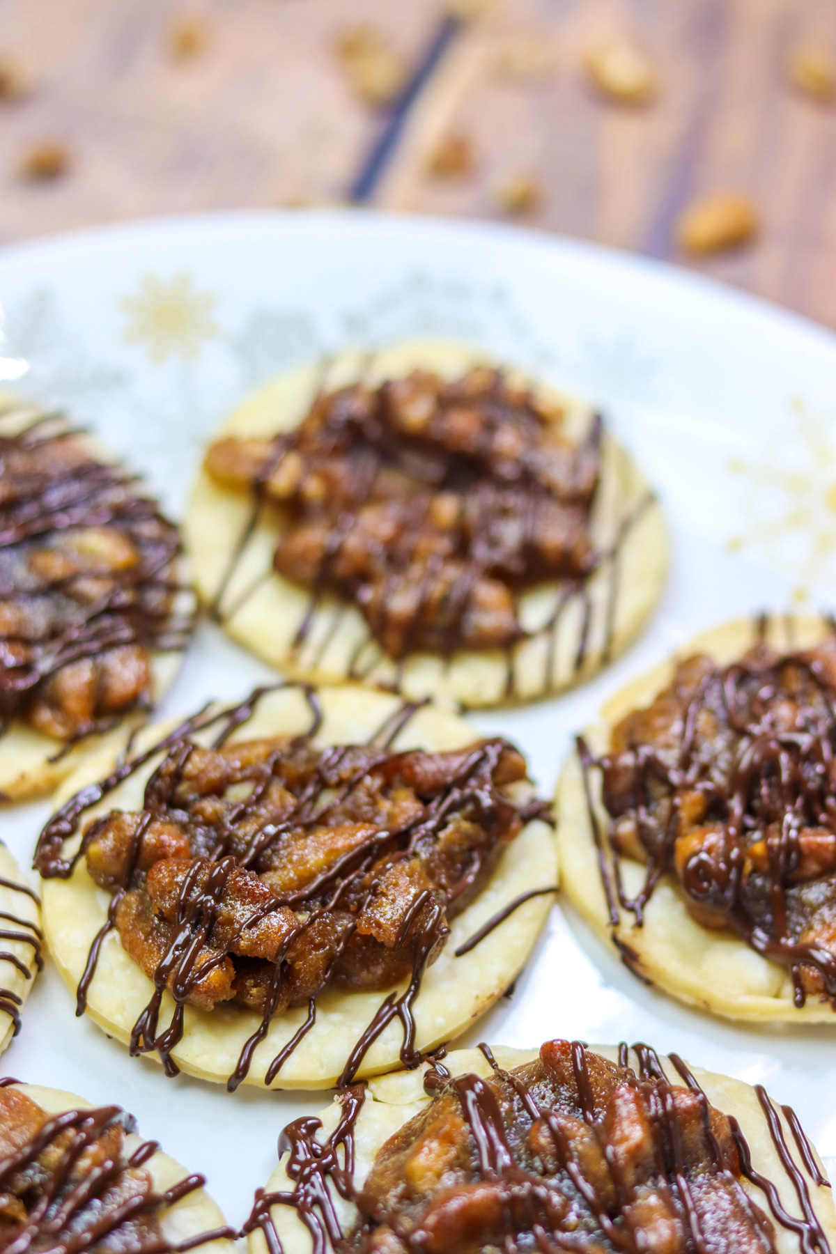 Pecan Pie Cookies on a pretty winter plate
