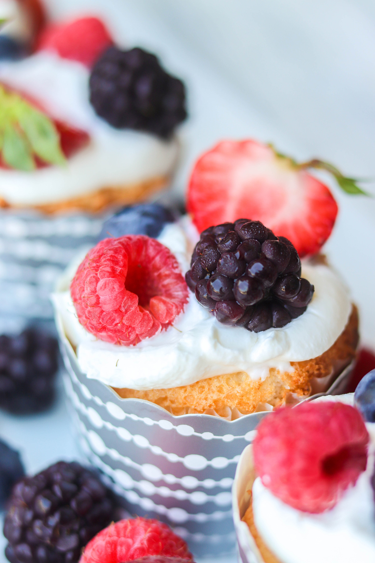 Berries and Cream Angel Food Cupcakes