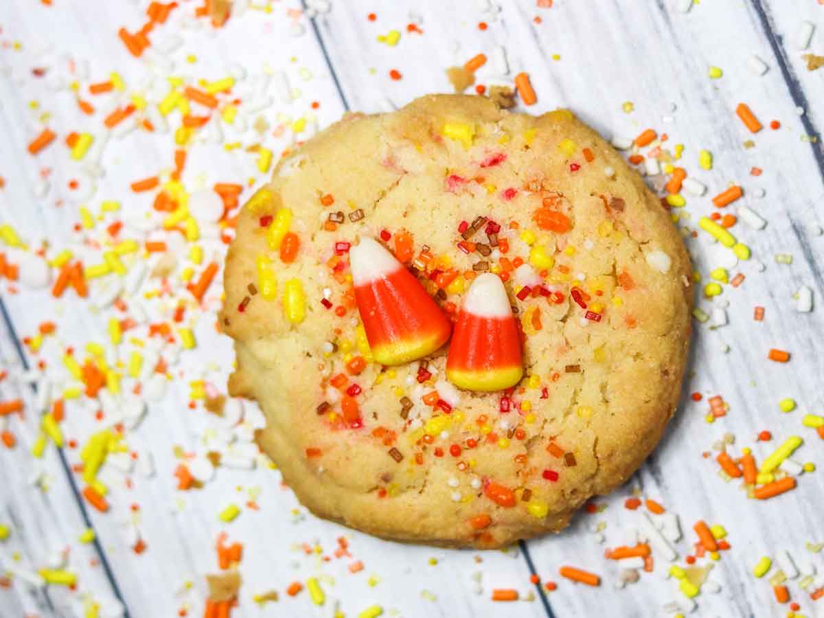 Sprinkles Sugar and Candy Corn Topped Cookie