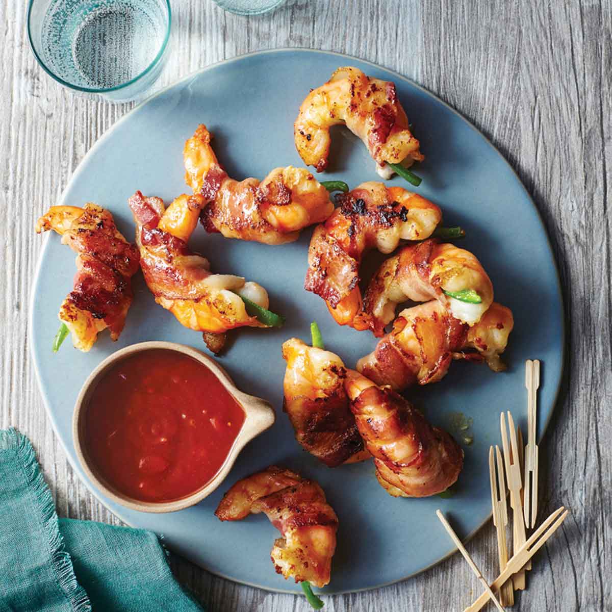 Bacon-Wrapped Jalapeno Shrimp with Cherry Cola BBQ Sauce