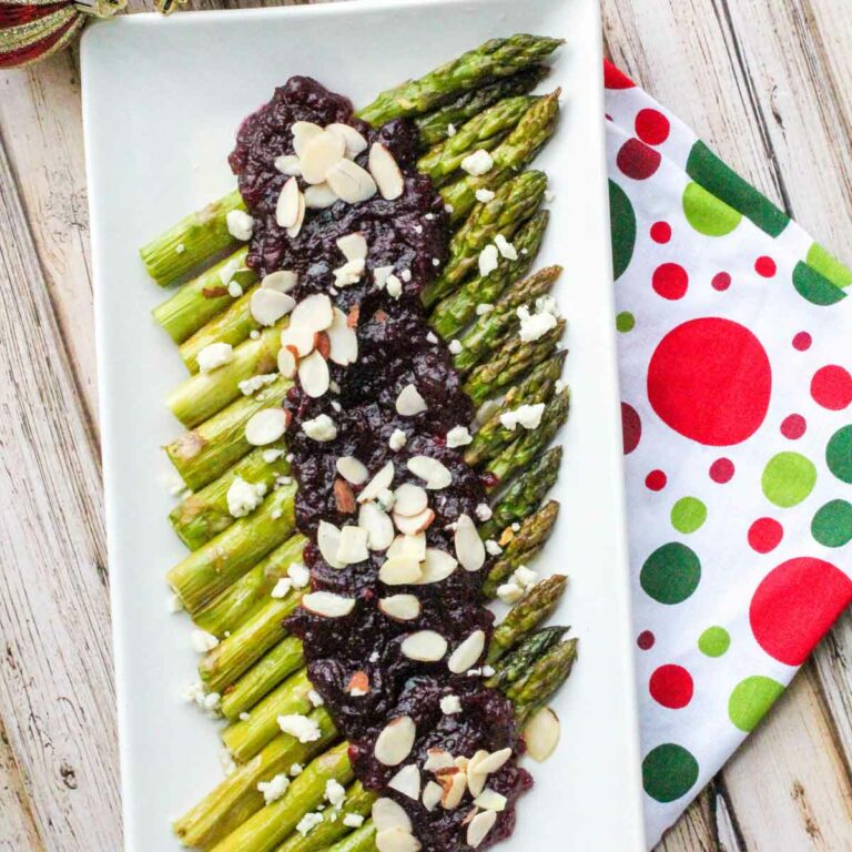 Garlic Roasted Asparagus with Cranberries and Almonds