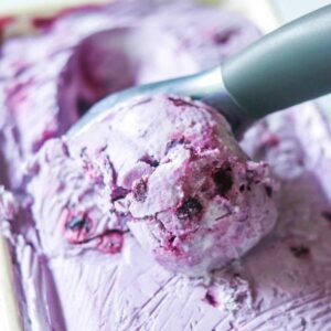 No Churn Roasted Blueberry Ice Cream Featured