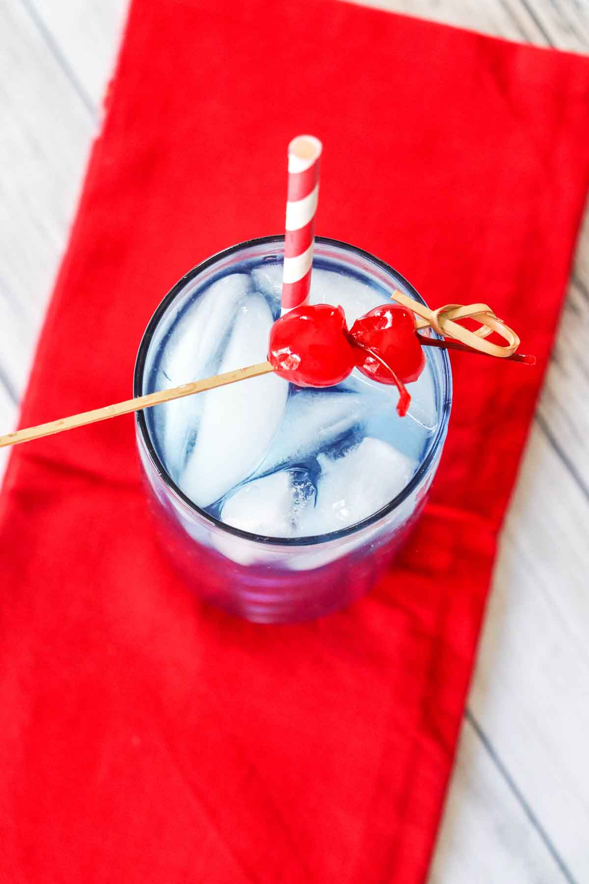 Patriotic Drink Recipe Overhead Shot with Cherries