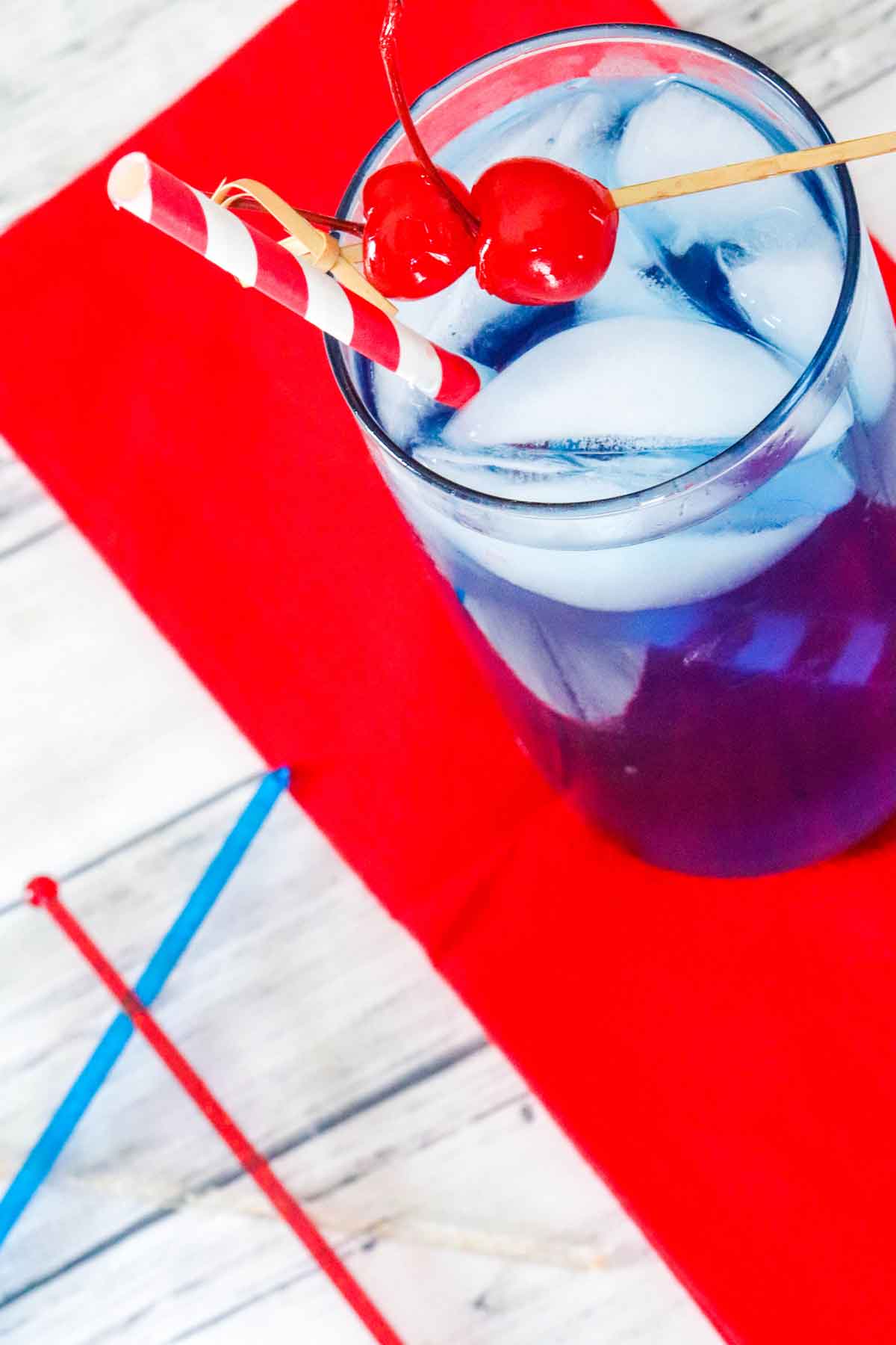 Patriotic Drink Recipe with Straw and Cherries