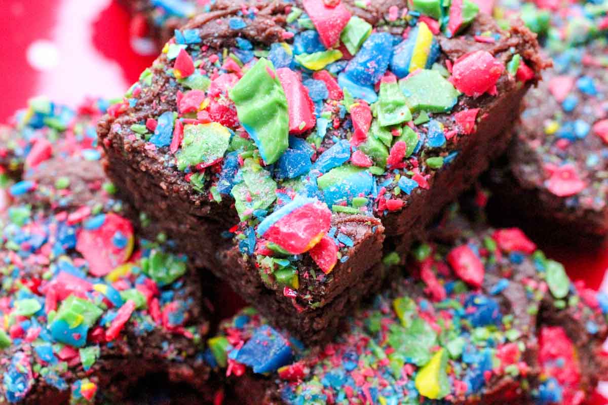 Cherry Chocolate Fudge with crushed candy