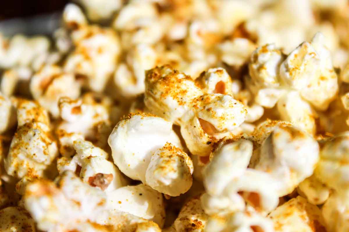 Curry Butter Popcorn Extreme Close up of popped kernel