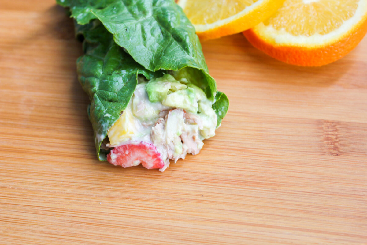 Fruit and Tuna Lettuce Wraps with Orange Slices