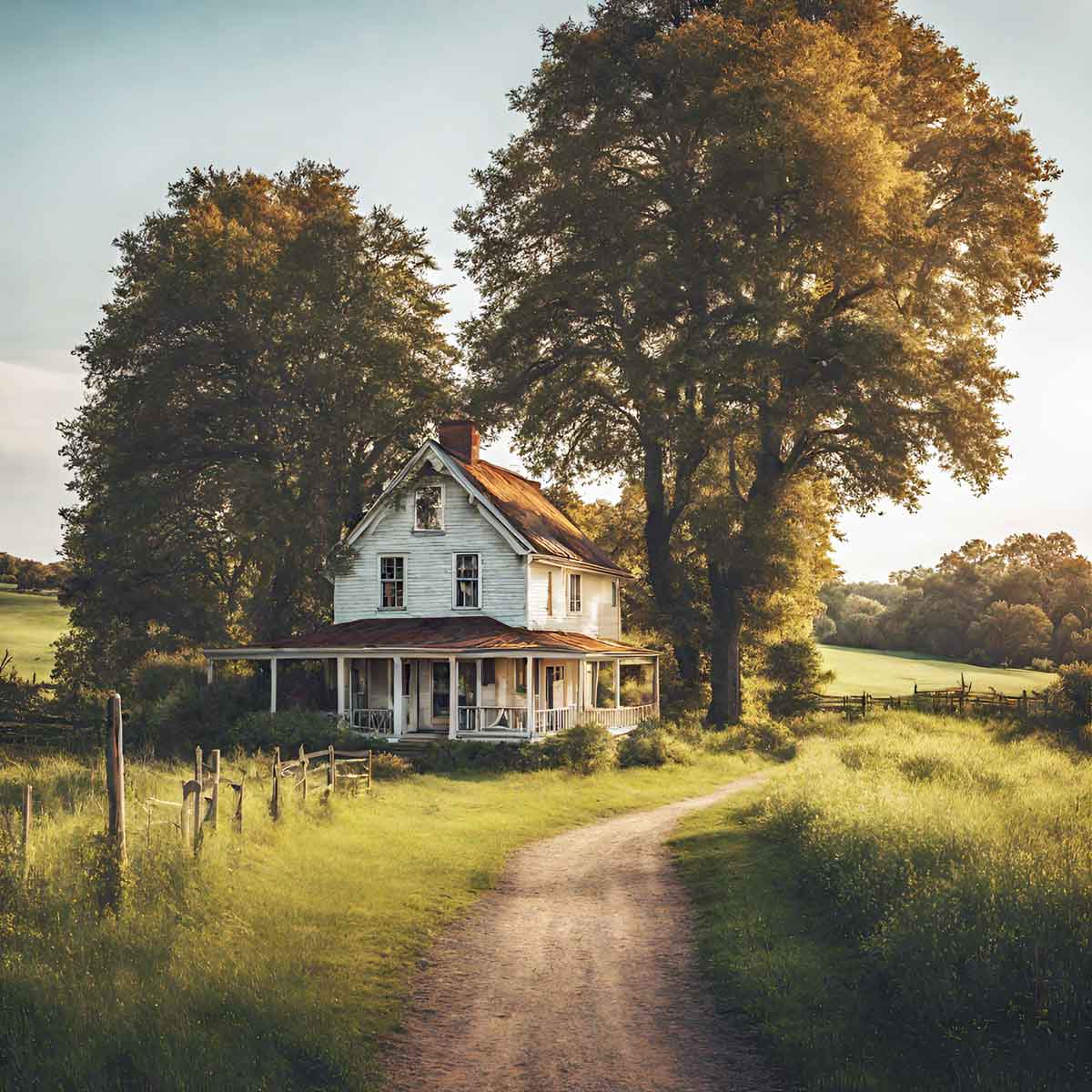 A country house in the middle of nowhere with trees