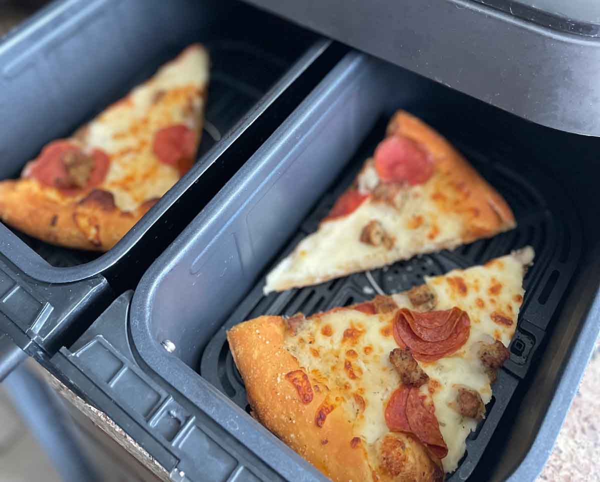 Leftover Pizza in an Air Fryer Basket