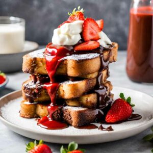 Chocolate French Toast with Fresh Strawberry Sauce
